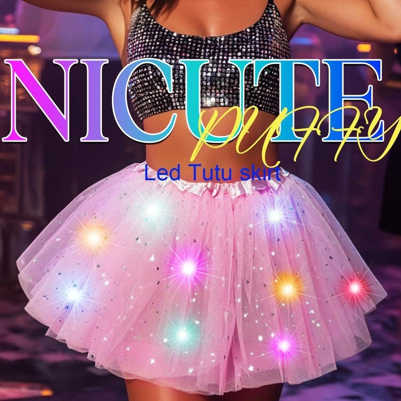 Nicute Light Up Tutu Led Layered Tulle Tutus Skirt for Women - Image 2